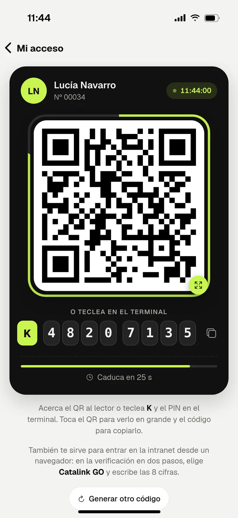 Mi acceso: QR temporal y código