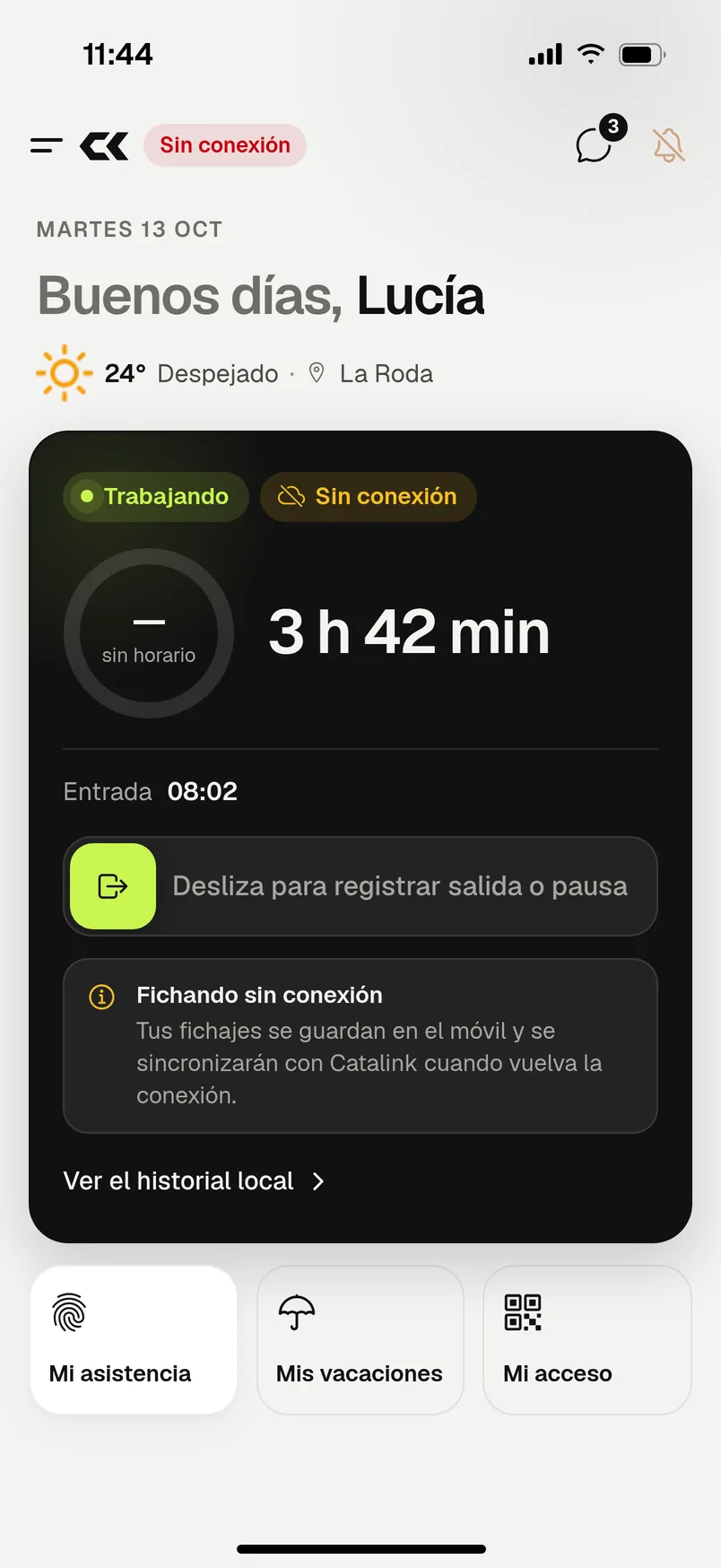 Fichaje sin conexión en Catalink GO