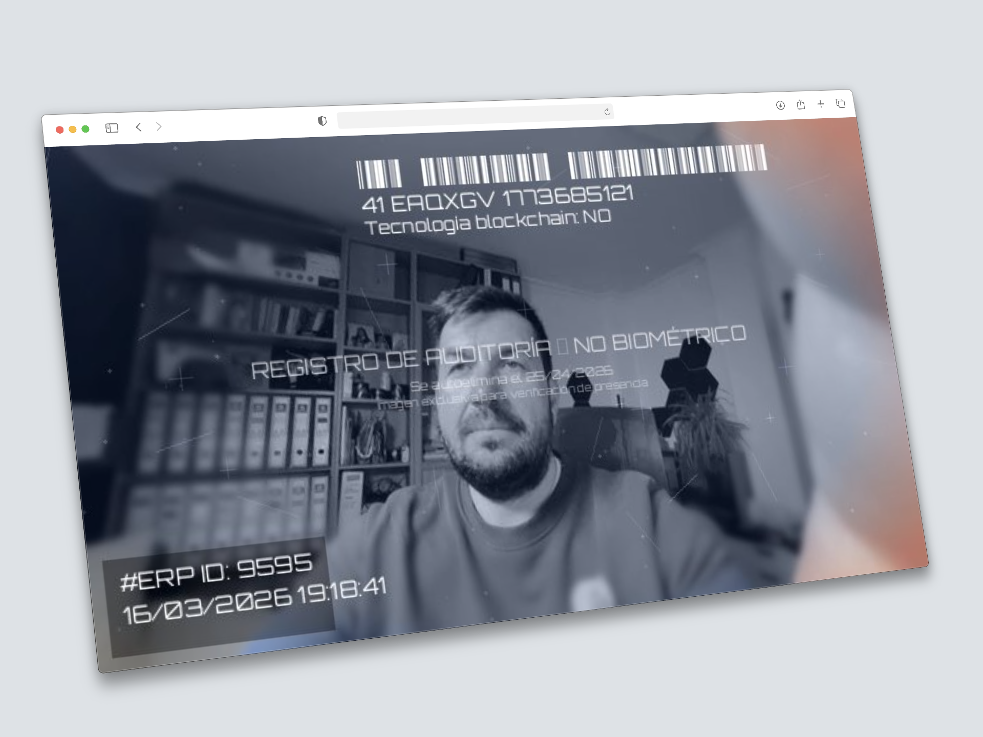 FotoCheck de Catalink — Foto de baja resolución con filtros, overlays y texto de auditoría. Sin biometría.