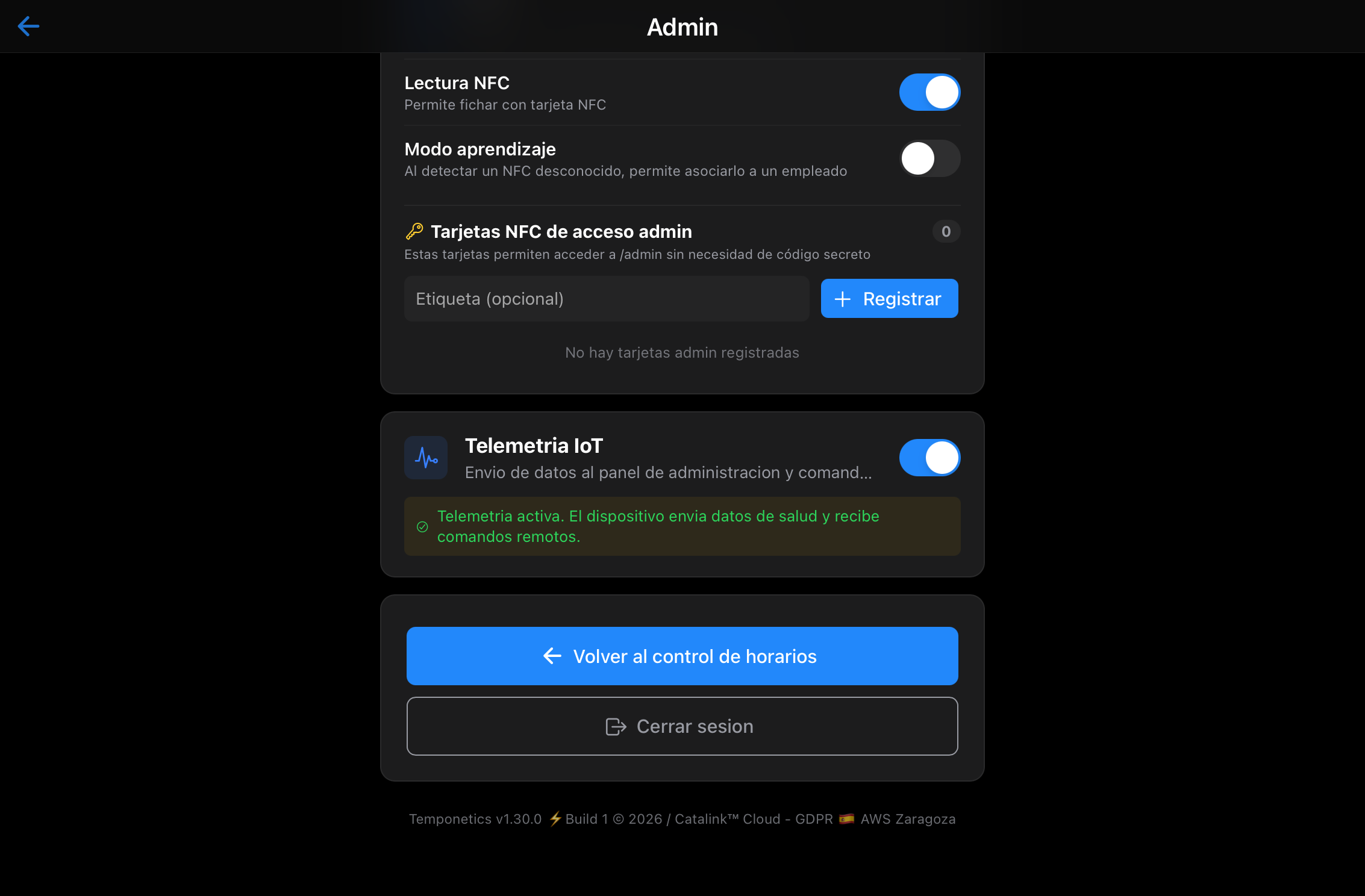 Panel Admin: Telemetría IoT y comandos remotos